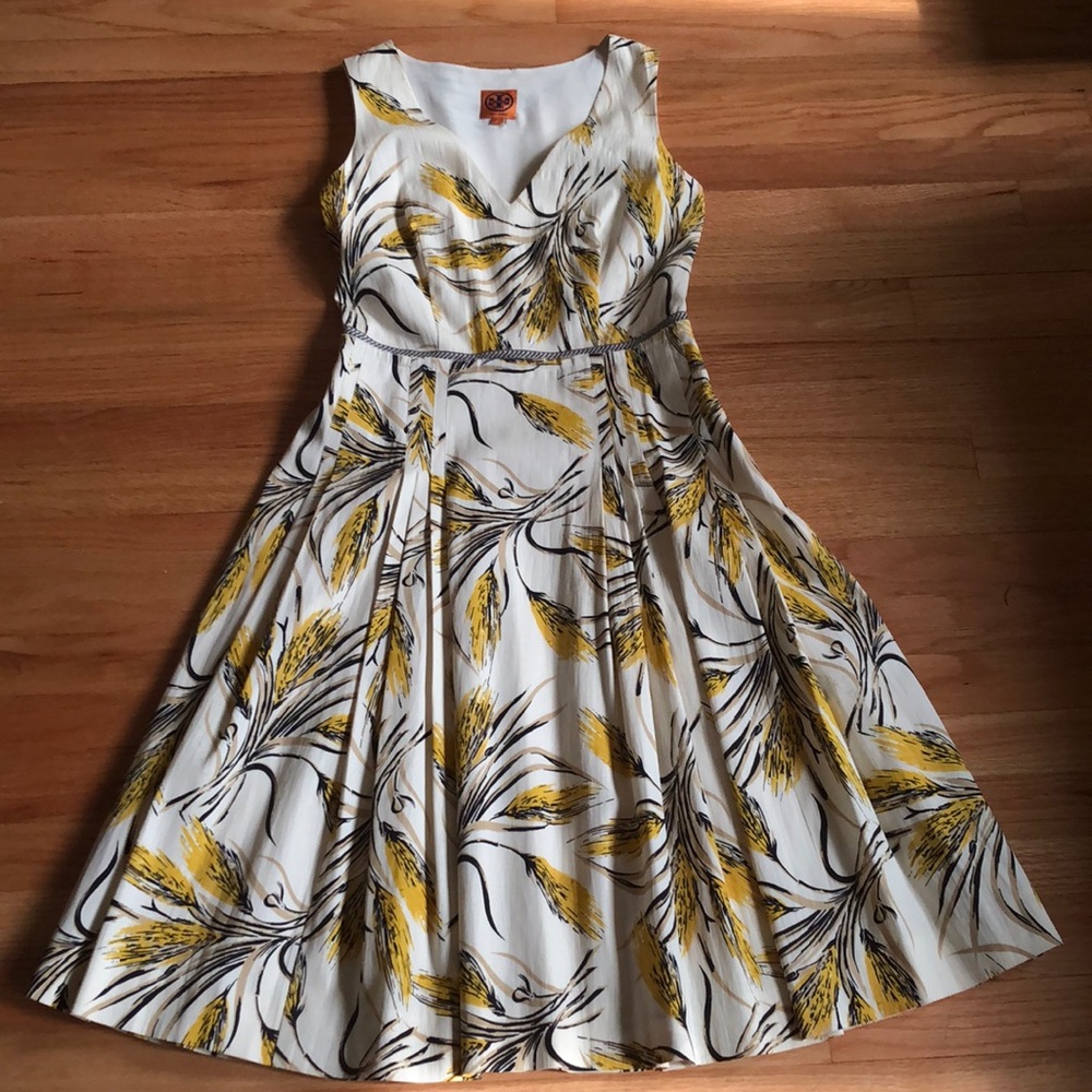 Tory Burch sz. 2 yellow & off-white lined dress
